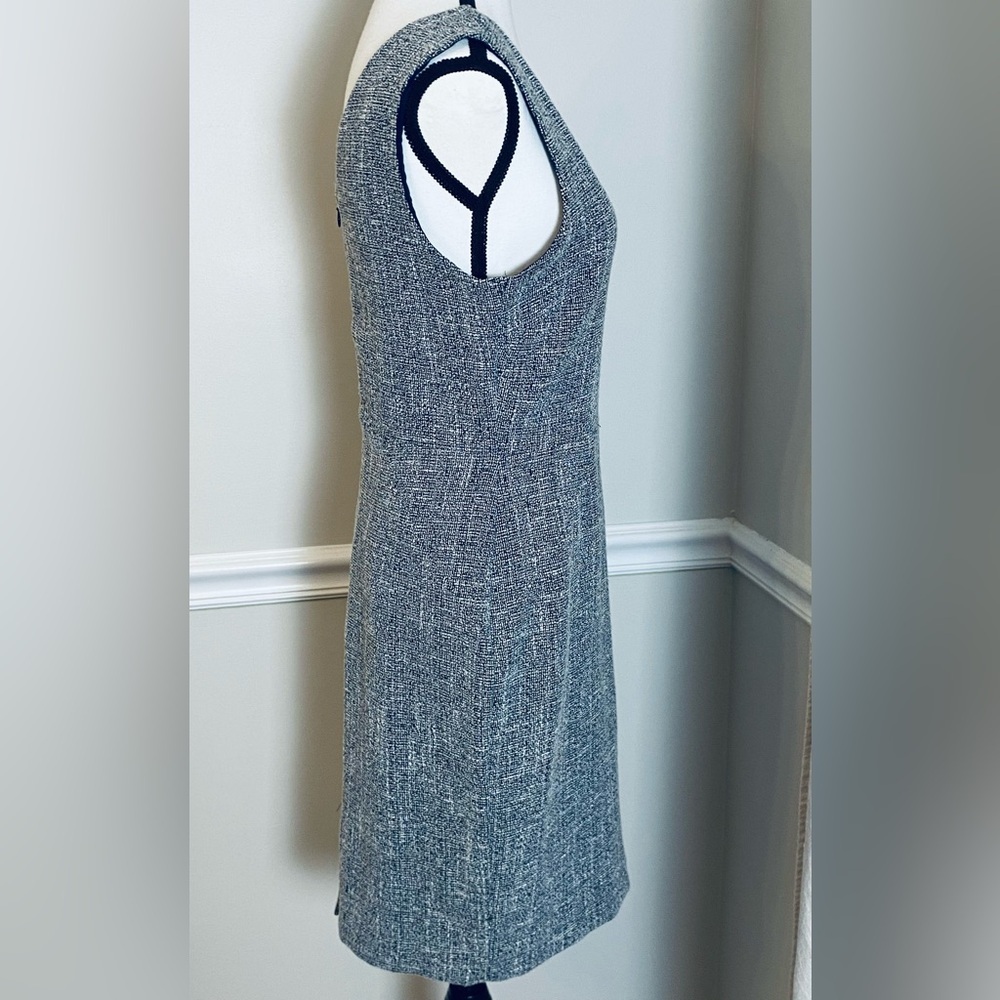 Banana Republic Black Gray Navy White Tweed Sleeveless V Neck Sheath Size 6 - Picture 4 of 11